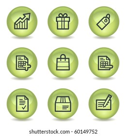 Shopping web icons set 1, green glossy circle buttons