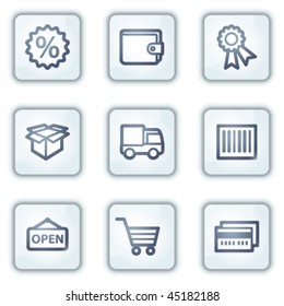 Shopping web icons set 2, white square buttons series