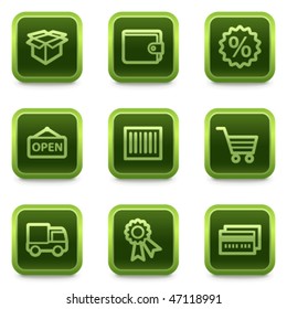Juego de iconos web de compras 2, serie de botones cuadrados verdes