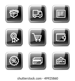 Shopping web icons set 2, black square glossy buttons series