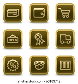 Juego de iconos web de compras 2, botones marrón cuadrado