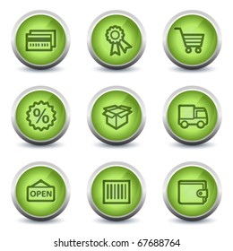 Shopping web icons set 2, green glossy set