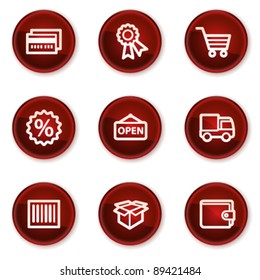 Shopping web icons set 2, dark red circle buttons