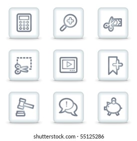 Shopping web icons set 3, white square buttons