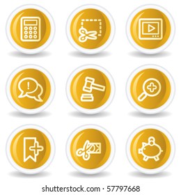 Juego de iconos web de compras 3, botones de círculo amarillo brillante