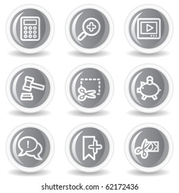 Shopping web icons set 3, circle grey glossy buttons