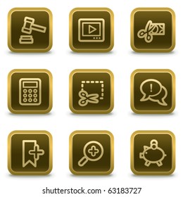 Shopping web icons set 3, square brown buttons