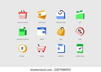 Shopping der Web-Symbole in flachem Design. Vektorgrafiken für mobile App-Schnittstelle