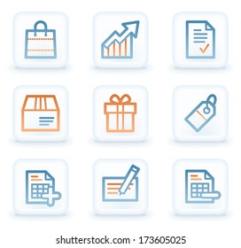 Shopping web icons, white square buttons