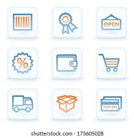 Iconos web de compras, botones cuadrados blancos