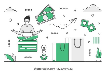 Shopping website development. Web commerce platform, online shopping store vector monocolor illustration