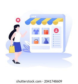 Shopping website flat illustration with editable facility 