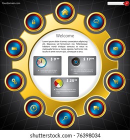 Shopping website template design with icons