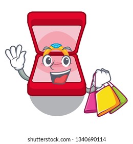 Shopping wedding ring box isolated with mascot