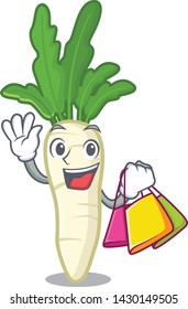 Shopping white radish isolated with the mascot