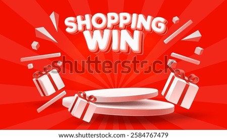 Shopping win podium, shop mega discount, special gift. Vector illustration