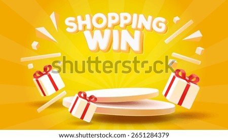 Shopping win podium, shop mega discount, special gift. Vector illustration