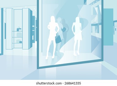 shopping window modern luxury shop in mall center vector illustration