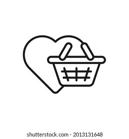 Icono de lista de deseos de compra Ilustración vectorial. Lista de deseos de compras con forma de amor concepto de diseño de iconos para comercio electrónico, tienda online y sitio web de mercado, móvil, logotipo, símbolo, botón, signo, interfaz de usuario de la aplicación
