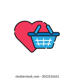Shopping Wish List icon Vector Illustration. Shopping Wish List with Love Shape icon design concept for e-commerce, online store and marketplace website, mobile, logo, symbol, button, sign, App UI