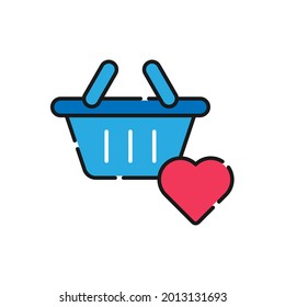 Icono de lista de deseos de compra Ilustración vectorial. Lista de deseos de compras con forma de amor concepto de diseño de iconos para comercio electrónico, tienda online y sitio web de mercado, móvil, logotipo, símbolo, botón, signo, interfaz de usuario de la aplicación
