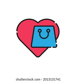 Shopping Wish List icon Vector Illustration. Shopping Wish List with Love Shape icon design concept for e-commerce, online store and marketplace website, mobile, logo, symbol, button, sign, App UI