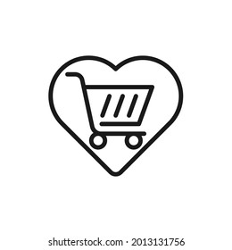 Icono de lista de deseos de compra Ilustración vectorial. Lista de deseos de compras con forma de amor concepto de diseño de iconos para comercio electrónico, tienda online y sitio web de mercado, móvil, logotipo, símbolo, botón, signo, interfaz de usuario de la aplicación