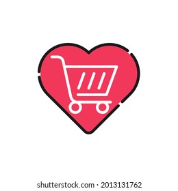 Shopping Wish List icon Vector Illustration. Shopping Wish List with Love Shape icon design concept for e-commerce, online store and marketplace website, mobile, logo, symbol, button, sign, App UI