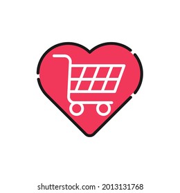 Icono de lista de deseos de compra Ilustración vectorial. Lista de deseos de compras con forma de amor concepto de diseño de iconos para comercio electrónico, tienda online y sitio web de mercado, móvil, logotipo, símbolo, botón, signo, interfaz de usuario de la aplicación