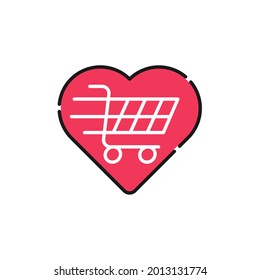 Shopping Wish List Symbol Vektorgrafik. Shopping Wish List mit Liebe Form Symbol Design-Design-Konzept für E-Commerce, Online-Shop und Marktplatz Website, Mobile, Logo, Symbol, Button, Zeichen, App UI