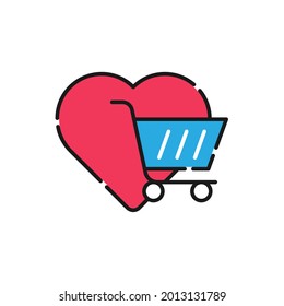 Shopping Wish List icon Vector Illustration. Shopping Wish List with Love Shape icon design concept for e-commerce, online store and marketplace website, mobile, logo, symbol, button, sign, App UI