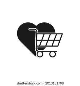 Icono de lista de deseos de compra Ilustración vectorial. Lista de deseos de compras con forma de amor concepto de diseño de iconos para comercio electrónico, tienda online y sitio web de mercado, móvil, logotipo, símbolo, botón, signo, interfaz de usuario de la aplicación