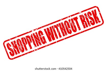 SHOPPING WITHOUT RISK red stamp text on white