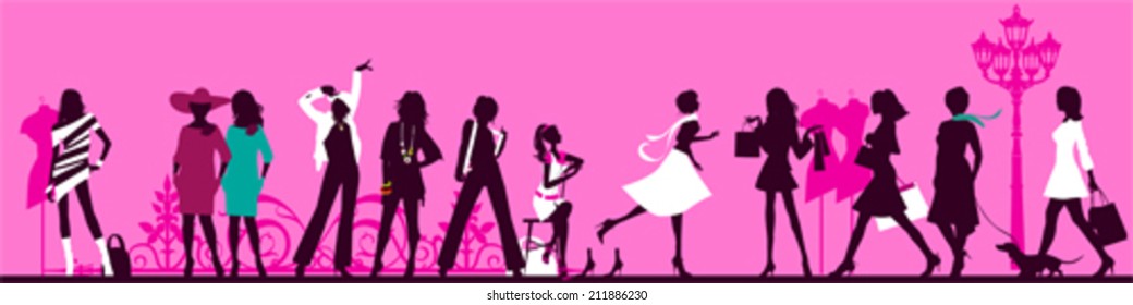 Shopping woman. All elements and textures are individual objects. Vector illustration scale to any size.