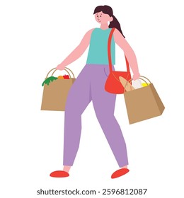 Shopping. Woman with a bags and  vector cartoon illustration