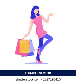 SHOPPING WOMAN FLAT ILLUSTRATION DESIGN