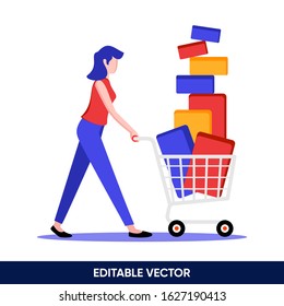 SHOPPING WOMAN FLAT ILLUSTRATION DESIGN