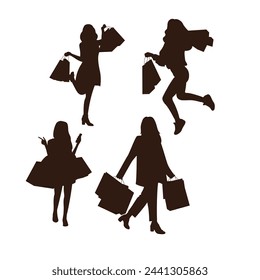 Shopping Woman Holding Bags silhouette sets