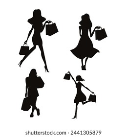 Shopping Woman Holding Bags silhouette sets