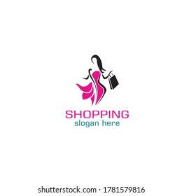 shopping woman logo, color illustration design template vector maker