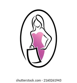 shopping woman logo with line art concept
