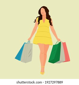 Shopping woman with paper bags. Vector illustration. Flat style.