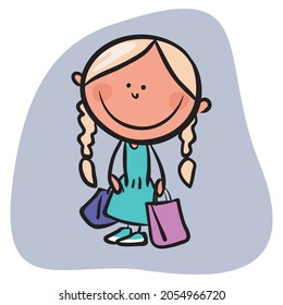 Shopping woman stick figure illustration