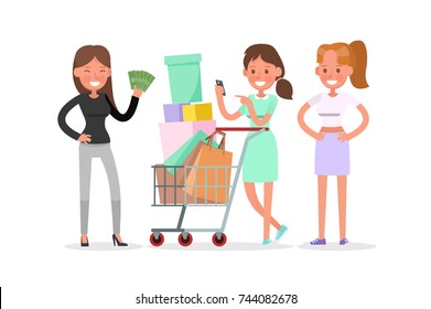 Shopping women characters vector design.