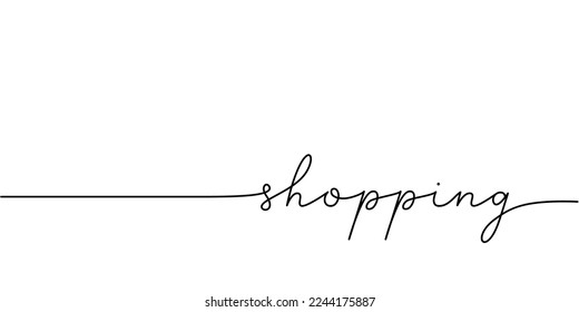 Shopping word - continuous one line with word. Minimalistic drawing of phrase illustration.