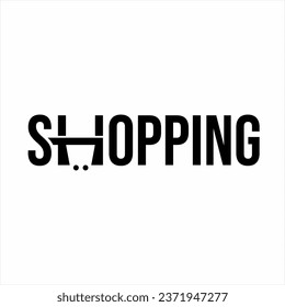 Shopping word design with shopping basket in negative space on letter H.