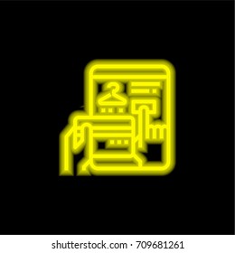 Shopping yellow glowing neon ui ux icon. Glowing sign logo vector