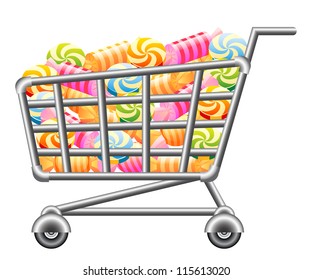 Shopping-cart with Candy; Isolated Vector Illustration