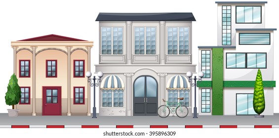 Shops and buildings along the road illustration