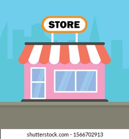 Shops Facades Flat Illustrations Set. Family Bakery, Grocery Store Exterior. Clothes Fashion Boutique Isolated Clipart. Pharmacy, Drugstore Building Design Element. Shopping, Commerce, Trade